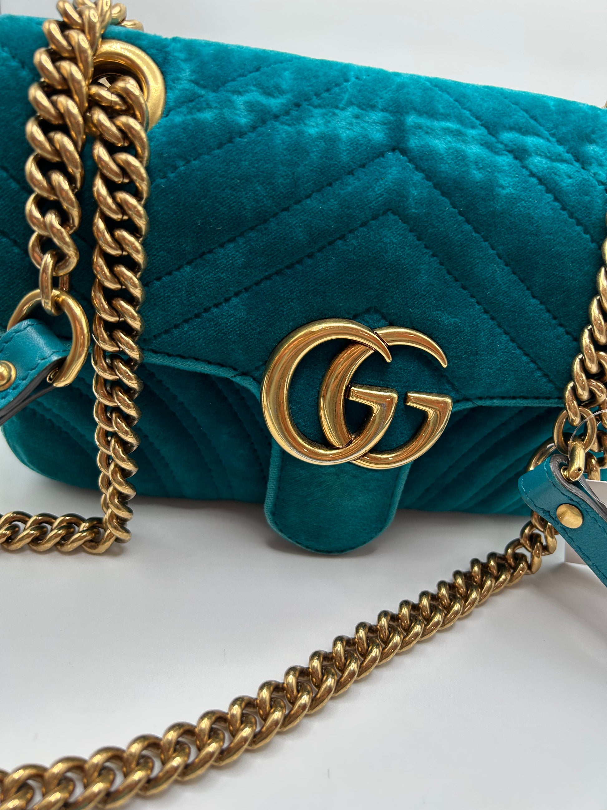 Gucci Marmont Velvet Turquoise Mini – Preloved Luxe